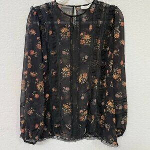 Zimmermann Black Floral Sheer Blouse Long Sleeve Size 3